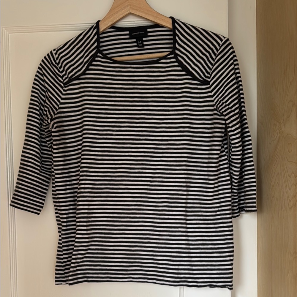 Who What Wear Black and White Striped Women's Top - Medium